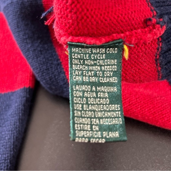 Lauren Ralph Lauren Men's Vintage Sweater Red Navy Striped Gold Crest Sz Medium - Picture 5 of 8